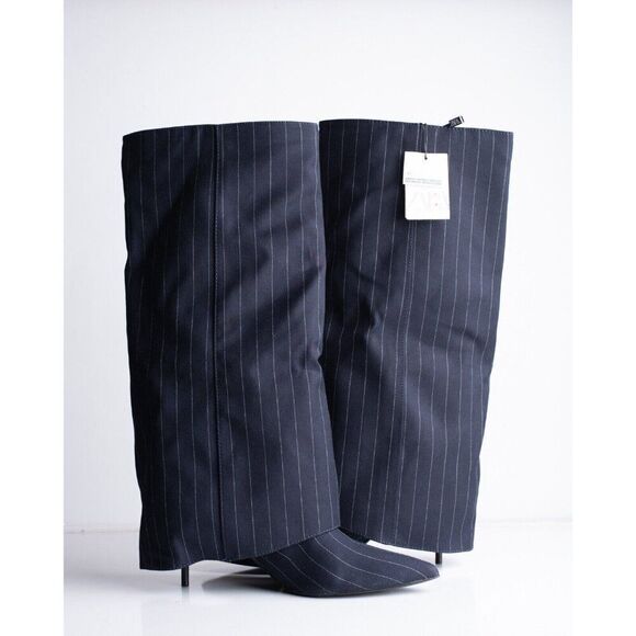 Zara Womens Boots Knee High Fabric Gaiter Navy Blue US 10 EU 41 3085/310 NWT - Picture 4 of 9
